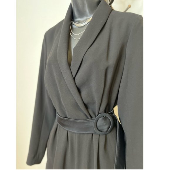 H&M Womens Long Sleeve Jumper Notched Collar Belted Waist Size 8 Black - Picture 4 of 5